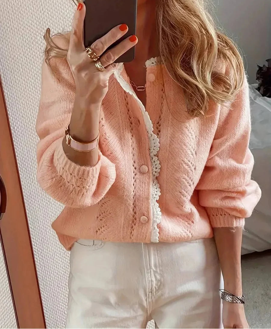 Veralie | Women's Cardigan with Scalloped Lace Trim