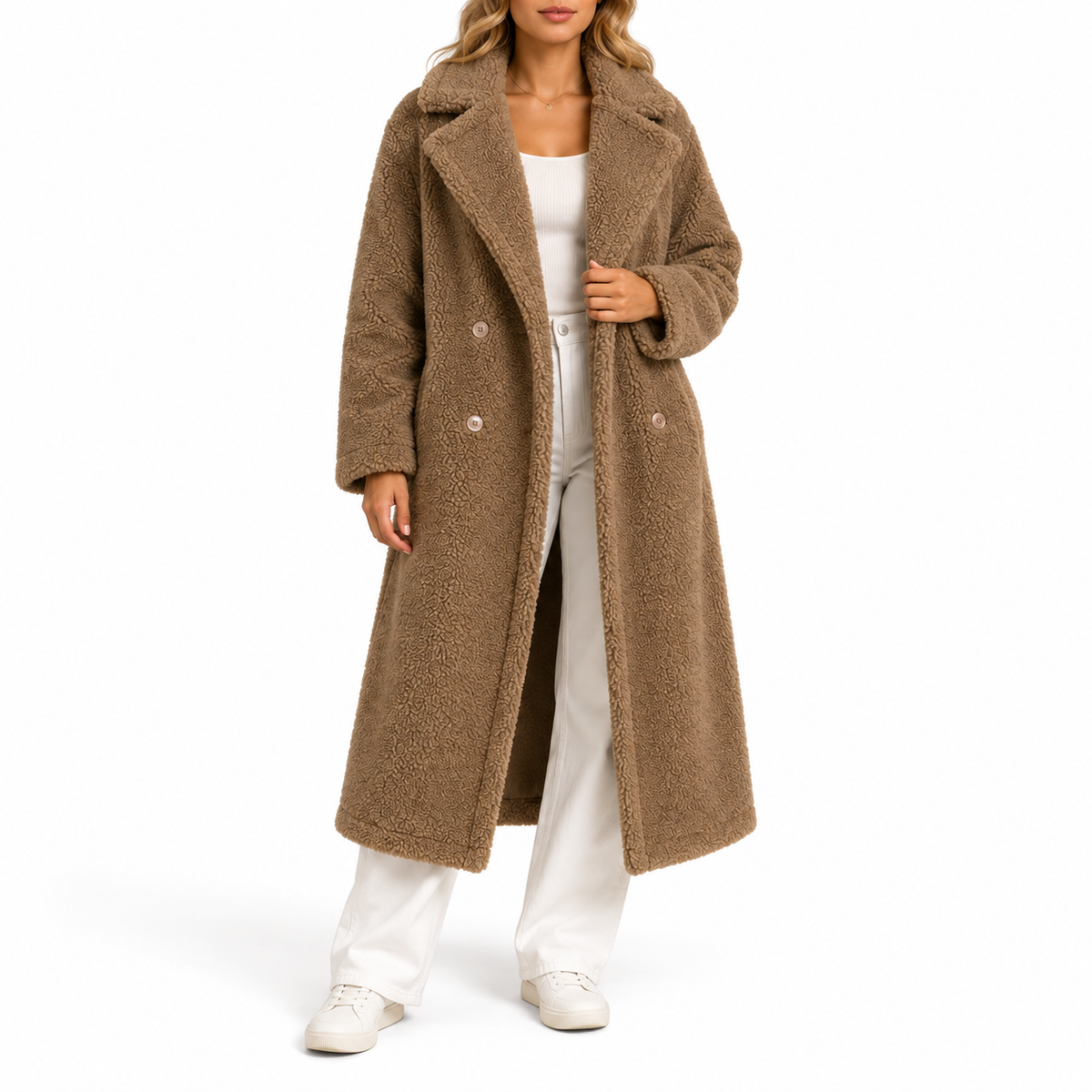 Lysanne | Women's Faux Fur Coat with Double-Breasted Front