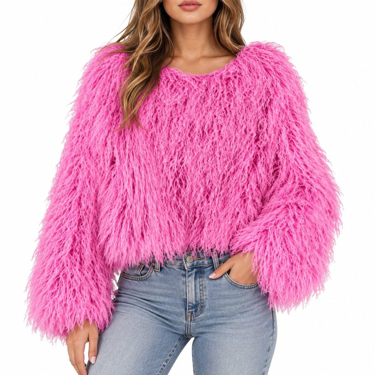 Lunessa | Women's Faux Fur Coat with Textured Finish