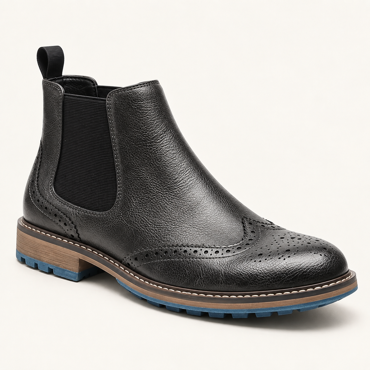 Callum | Men's Brogue Chelsea Boots — Slip-On Ankle Boots with Perforated Detailing