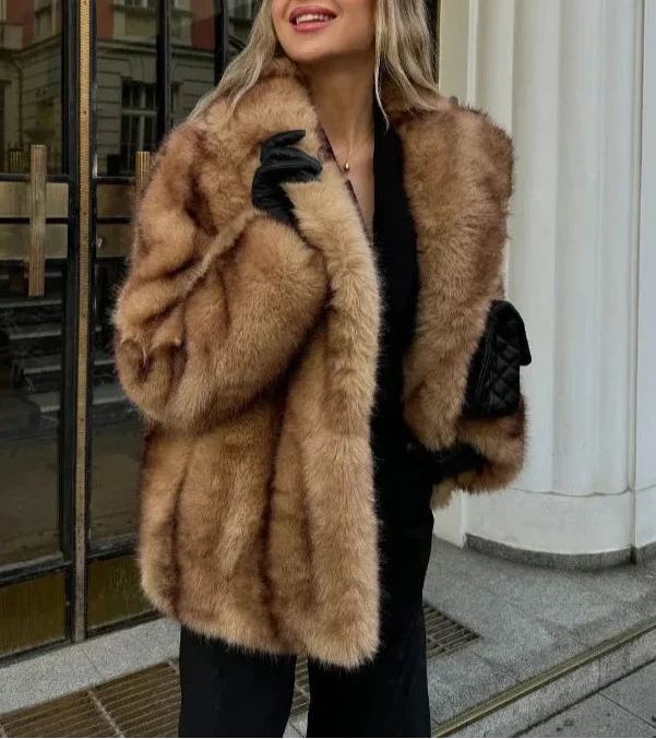 Odeline | Women's Faux Fur Coat with Wide Lapel Collar