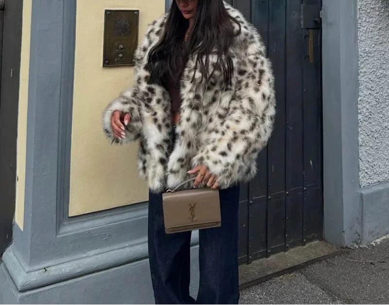 Ambrine | Women's Faux Fur Coat in Leopard Print