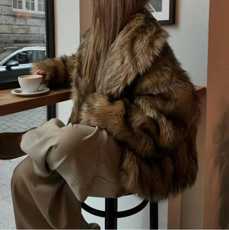 Brietta | Women's Faux Fur Coat in Warm Brown