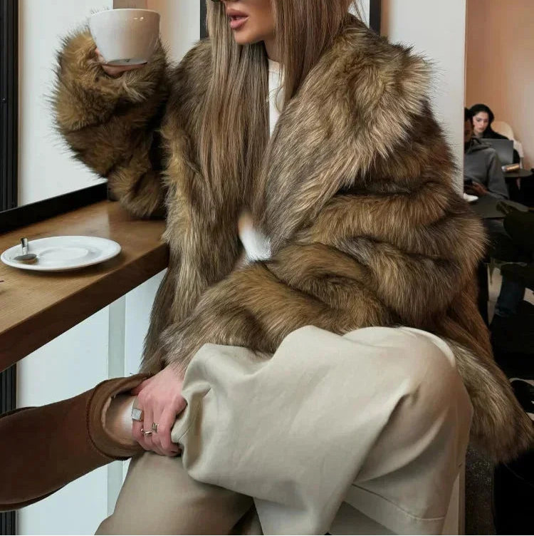Brietta | Women's Faux Fur Coat in Warm Brown