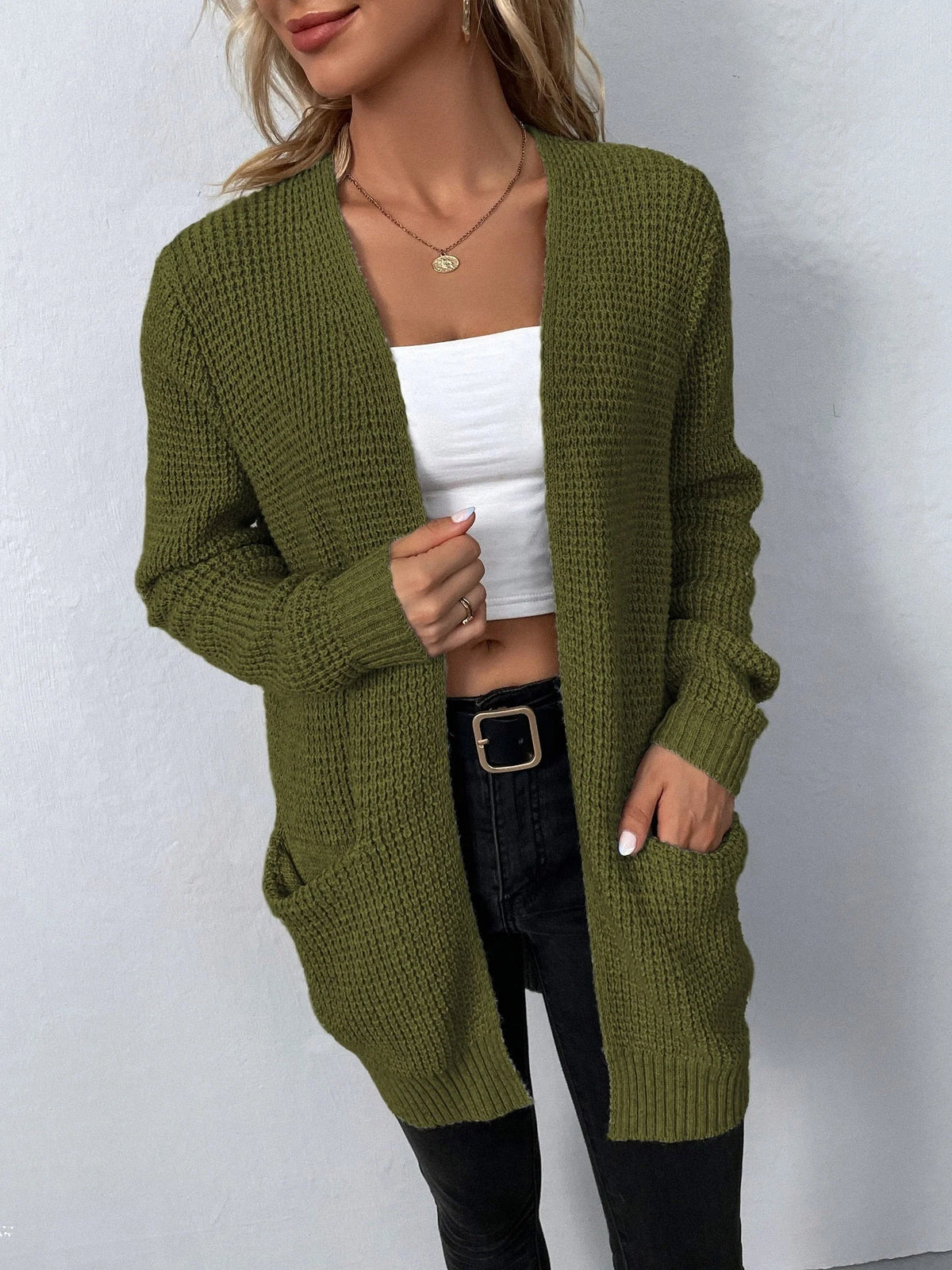 Tessalie | Women's Open-Front Waffle Knit Cardigan