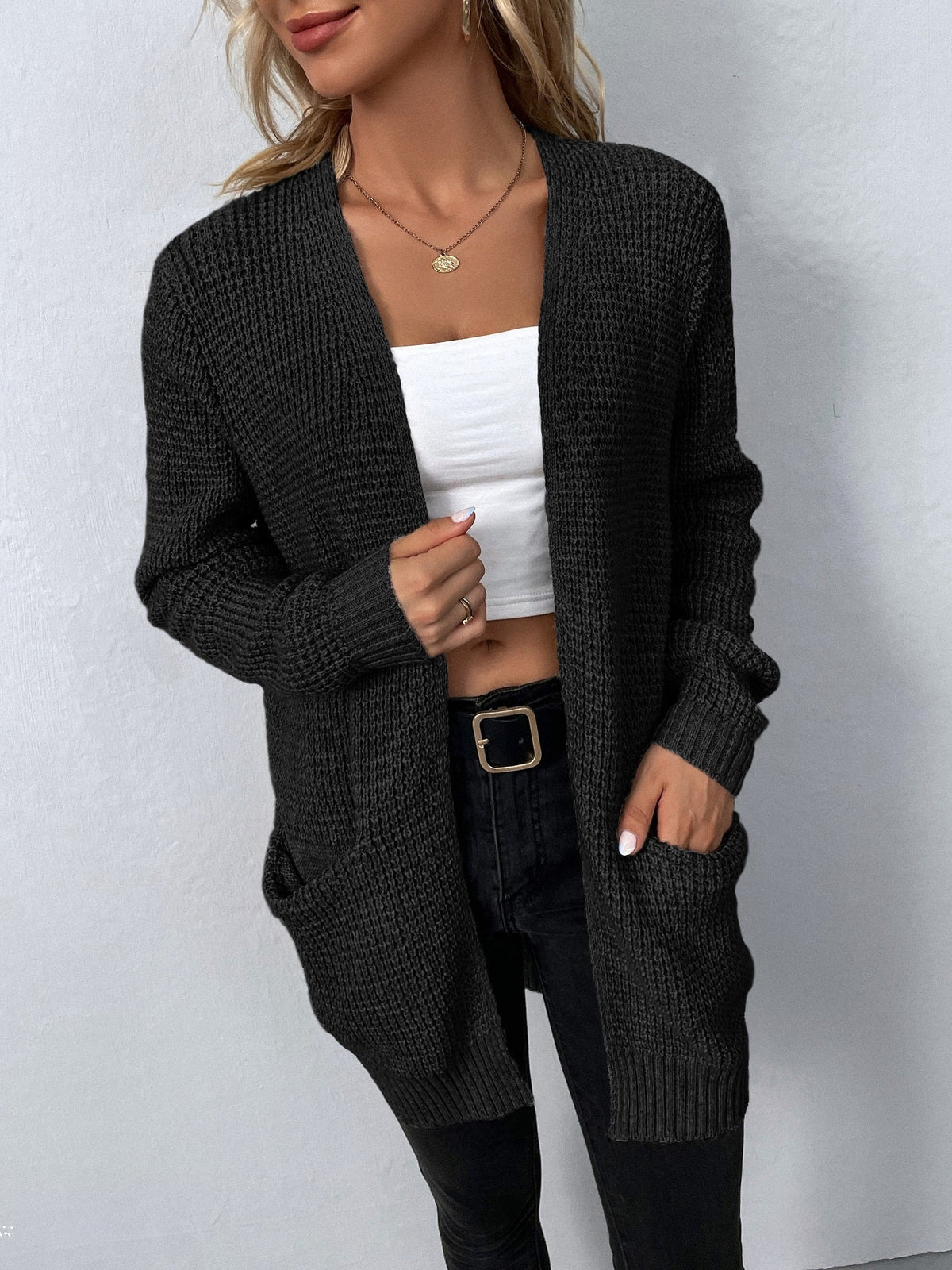Tessalie | Women's Open-Front Waffle Knit Cardigan